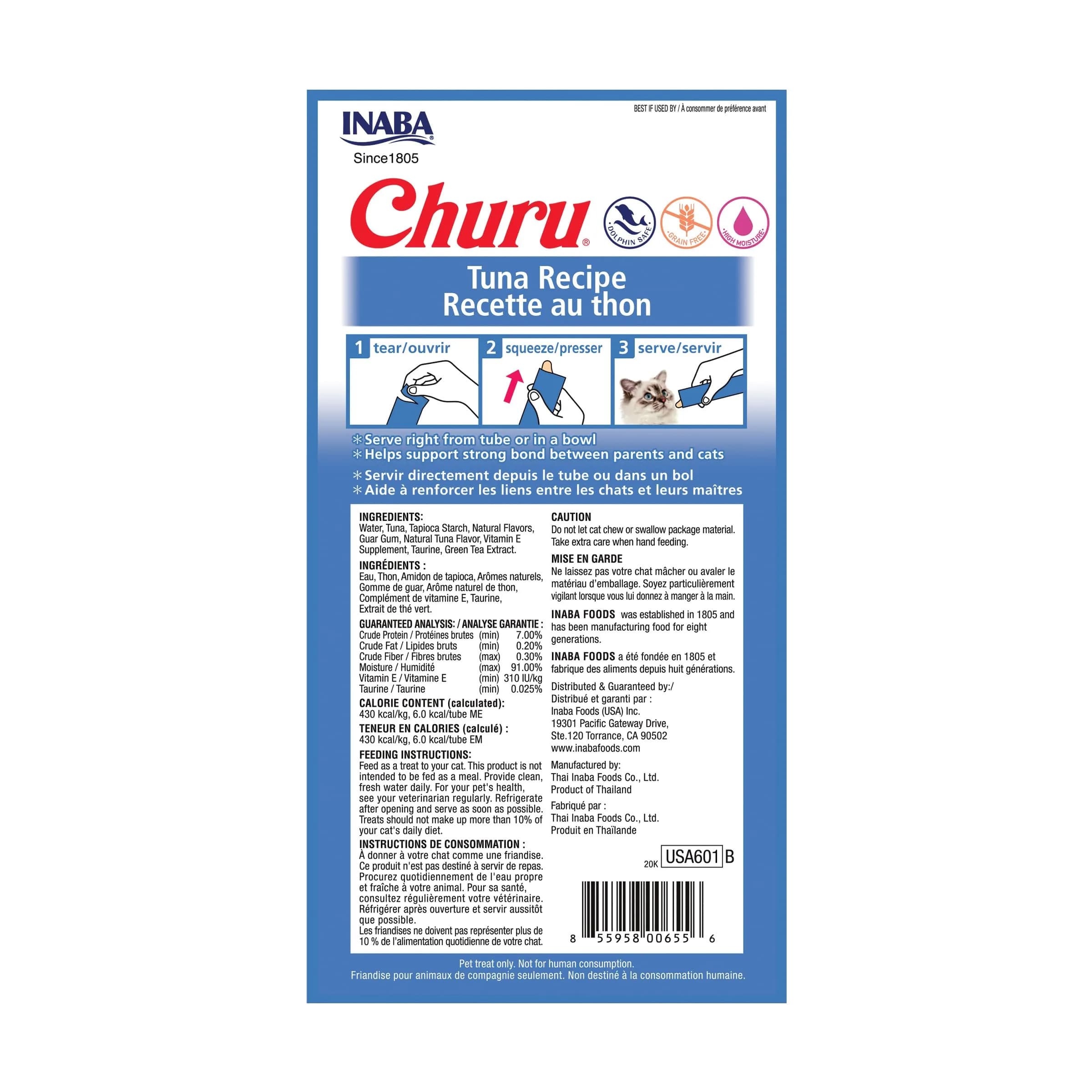 INABA Churu Cat Treats Tuna Recipe Lickable Purée, 0.5 oz Tubes (Pack of 4) - view 2