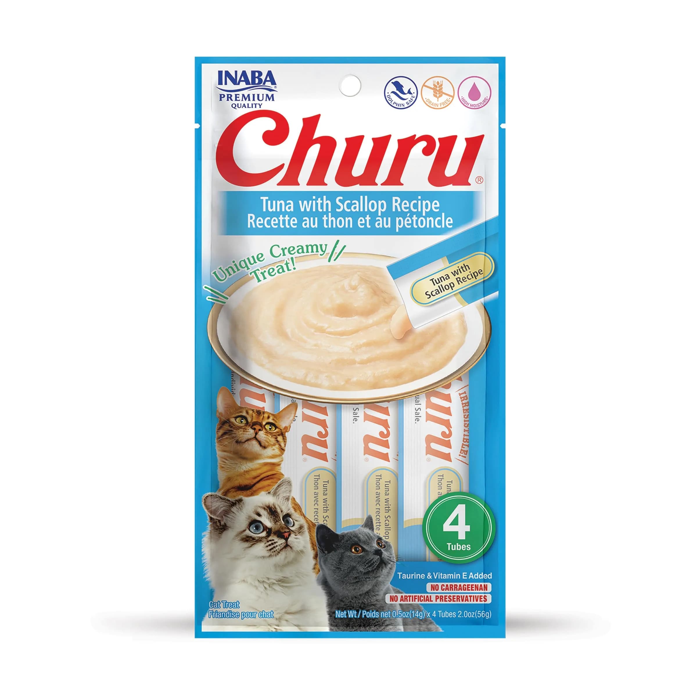 INABA Churu Tuna with Scallop Recipe Lickable Cat Treats, 0.5 oz Tubes (4 Pack) - main product image