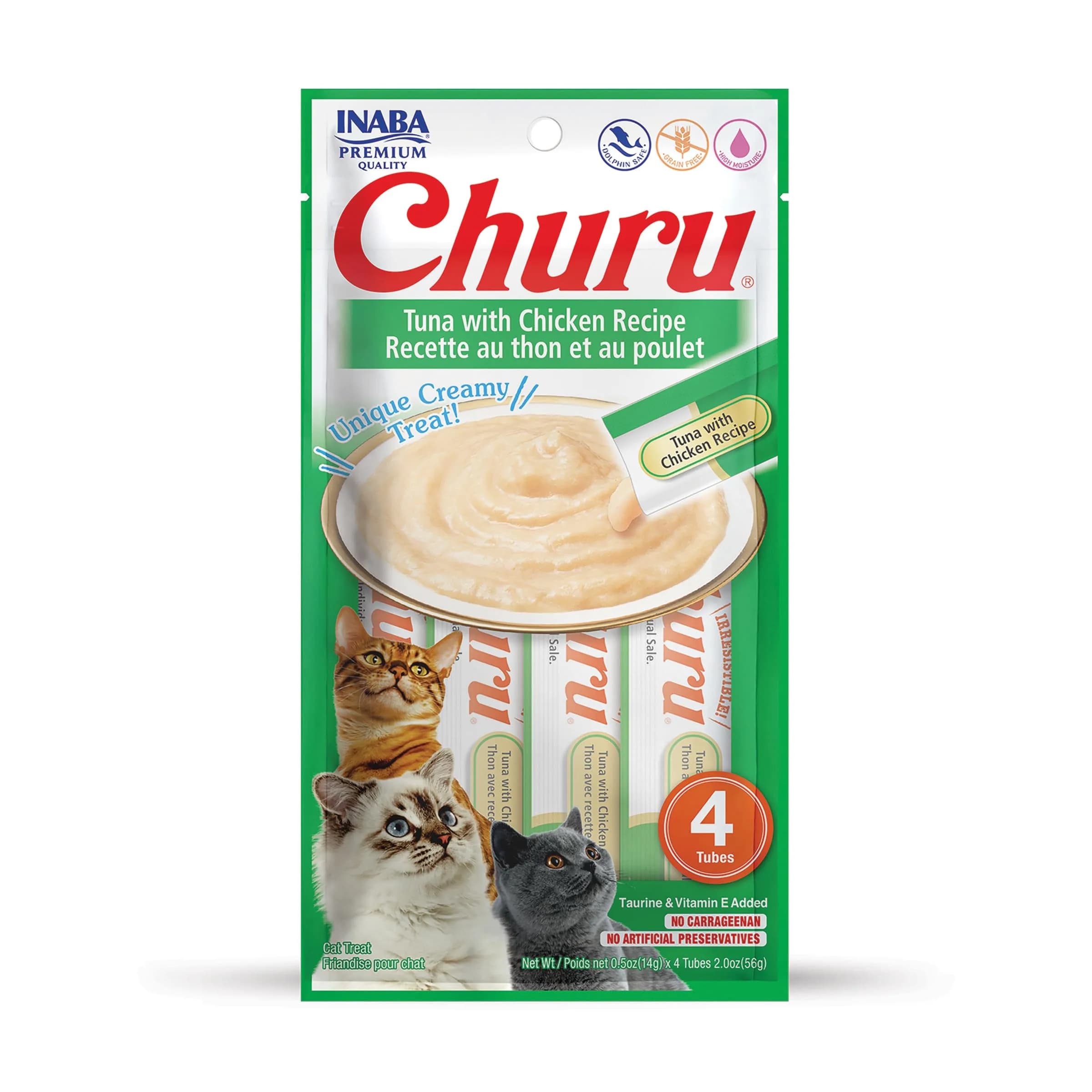 INABA Churu Cat Treats Tuna with Chicken Recipe Lickable Purée - 4 Tubes - main product image