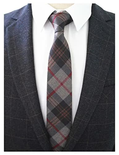 JEMYGINS 2.4" Mens Cotton Skinny Tie Plaid Cashmere Wool Necktie | Unique Design for Business & Party (70-120 chars) thumbnail 2