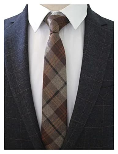 JEMYGINS 2.4" Mens Cotton Skinny Tie Plaid Cashmere Wool | Unique Design for Formal & Party (110 characters) thumbnail 2