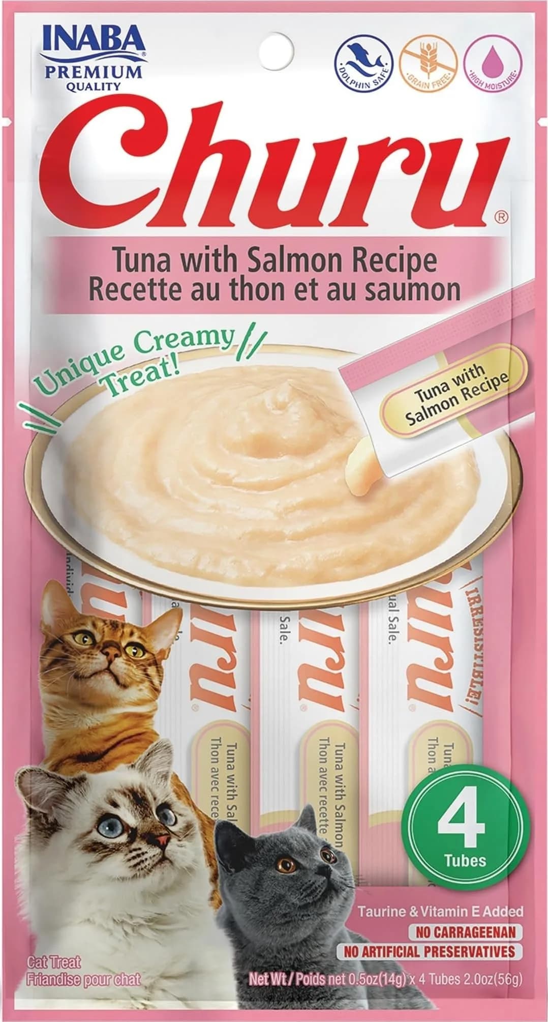 INABA Churu Cat Treats Tuna with Salmon Recipe 2 oz (70.8 g) | Grain-Free Lickable Purée for Cats - main product image