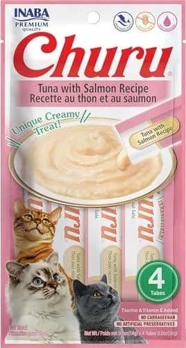 INABA Churu Cat Treats Tuna with Salmon Recipe 2 oz (70.8 g) | Grain-Free Lickable Purée for Cats thumbnail 1