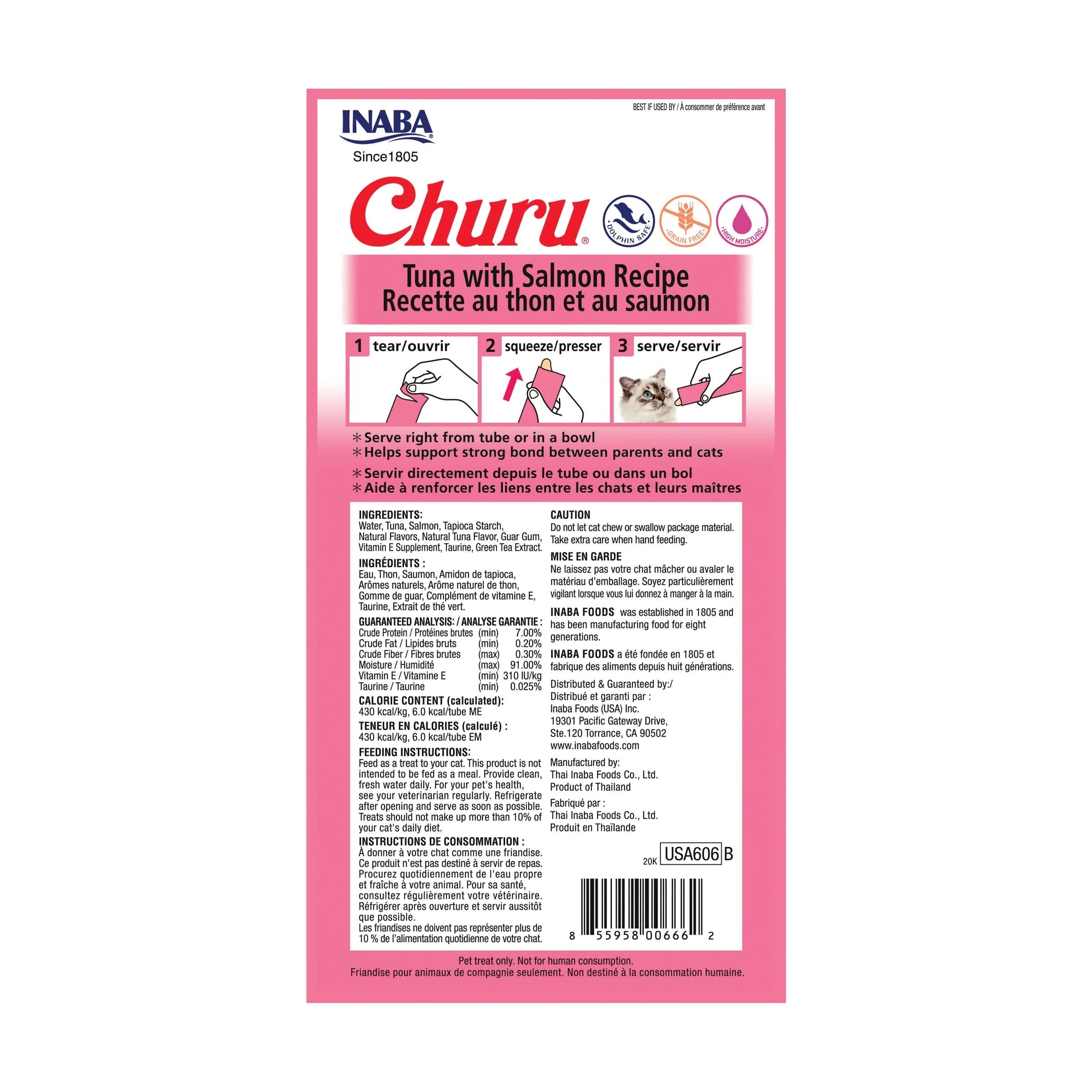 INABA Churu Cat Treats Tuna with Salmon Recipe 2 oz (70.8 g) | Grain-Free Lickable Purée for Cats - view 2