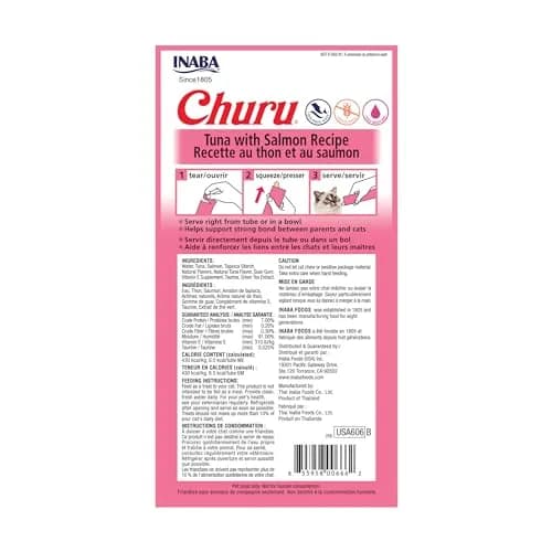 INABA Churu Cat Treats Tuna with Salmon Recipe 2 oz (70.8 g) | Grain-Free Lickable Purée for Cats thumbnail 2