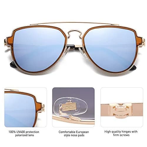 SOJOS Retro Polarized Double Bridge Sunglasses for Men Women SJ1051 | 63mm (2.48in) Lens Width thumbnail 3