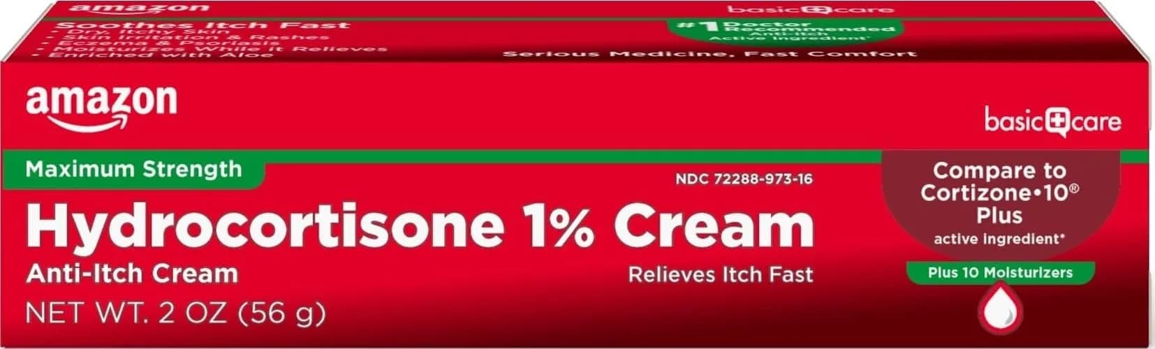 Amazon Basic Care Hydrocortisone 1% Anti-Itch Cream 59ml (2 Oz) | Fast Relief for Rashes & Inflammation — 2 Ounce