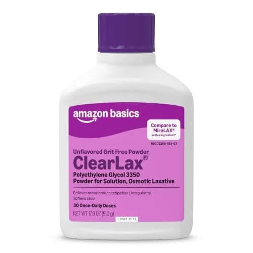 Amazon Basics ClearLax Polyethylene Glycol 3350 Powder for Solution 501.5 g (1.11 lb) | Osmotic Laxative for Relief thumbnail 1