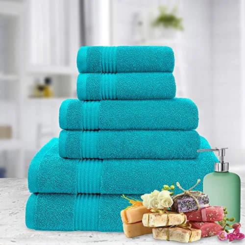 American Veteran Towel 6 Piece Set | 600 GSM Turkish Cotton Bath & Hand Towels Aqua Blue thumbnail 4