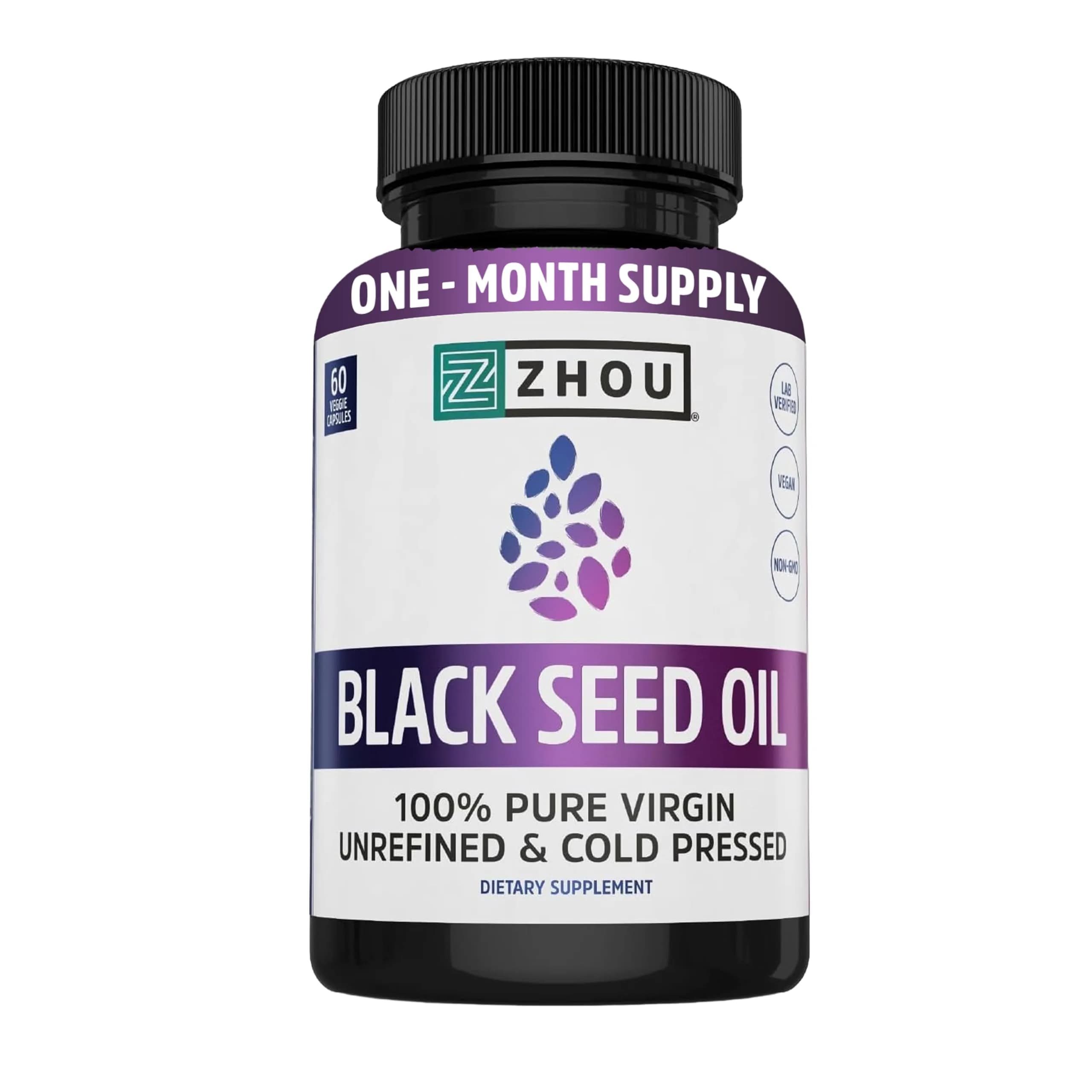 ZHOU Black Seed Oil Capsules 60 Count (Pack of 1) | Immune & Digestive Support with Thymoquinone — Multi
