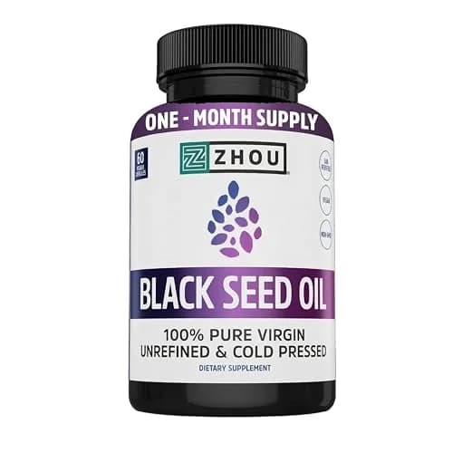 ZHOU Black Seed Oil Capsules 60 Count (Pack of 1) | Immune & Digestive Support with Thymoquinone thumbnail 1