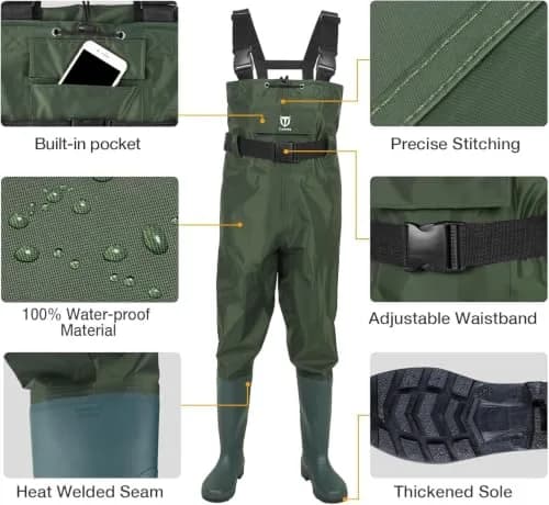 TIDEWE Chest Waders for Men Women Waterproof Fishing Waders GN M14 | Durable 420D Nylon & PVC, Lightweight & Comfortable (70-120 chars) thumbnail 3