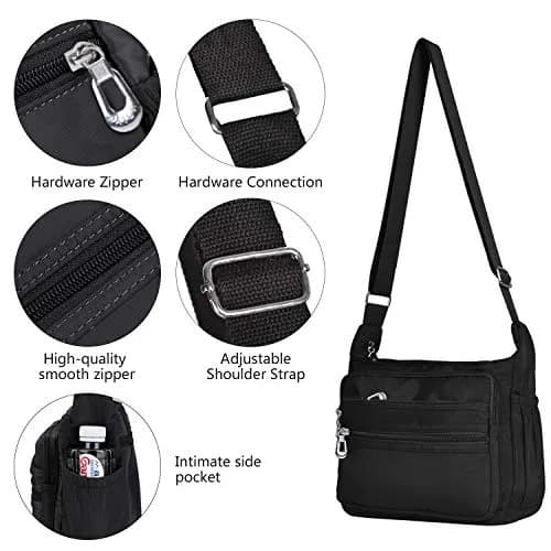 NOTAG Large Black Crossbody Bag for Women | Water Resistant Nylon Purse with Adjustable Strap & Multi-Pocket thumbnail 5