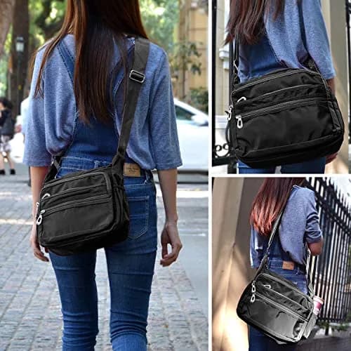 NOTAG Large Black Crossbody Bag for Women | Water Resistant Nylon Purse with Adjustable Strap & Multi-Pocket thumbnail 2