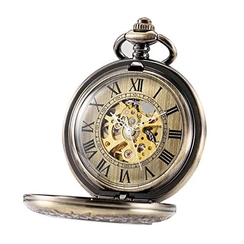 TREEWETO Automatic Mechanical Pocket Watch Bronze | Skeleton Dial, 45mm Case, Alloy Chain - main product image