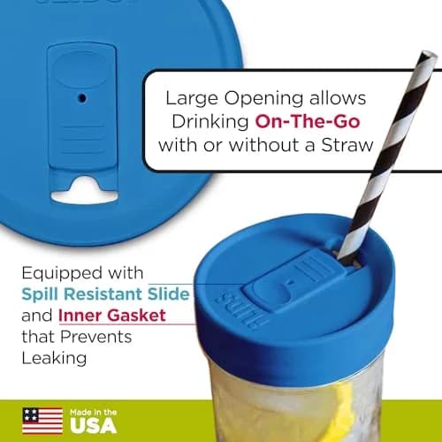iLIDS Mason Jar Drink Lid, Wide Mouth, Sky Blue, 2 Pack | Spill-Resistant BPA-Free USA Made thumbnail 3