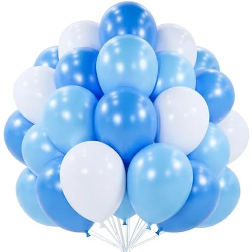 PartyWoo Blue and White Balloons 100pcs 12 Inch Pearl Blue White Balloons | ASTM Certified Latex Party Balloons — White/Blue/Light Blue