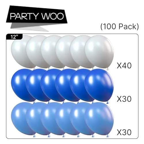 PartyWoo Blue and White Balloons 100pcs 12 Inch Pearl Blue White Balloons | ASTM Certified Latex Party Balloons thumbnail 5