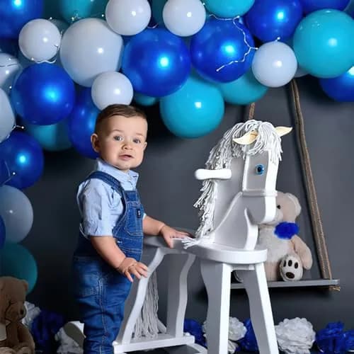 PartyWoo Blue and White Balloons 100pcs 12 Inch Pearl Blue White Balloons | ASTM Certified Latex Party Balloons thumbnail 6
