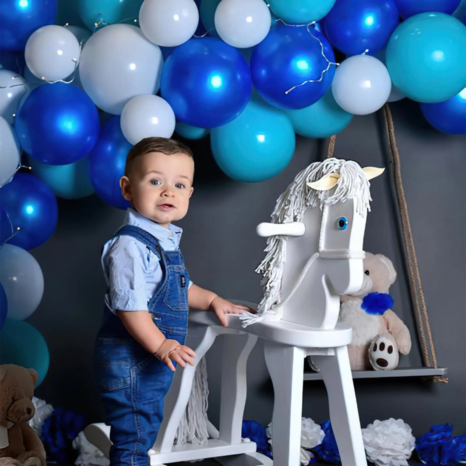 PartyWoo Blue and White Balloons 100pcs 12 Inch Pearl Blue White Balloons | ASTM Certified Latex Party Balloons - view 6