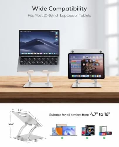Nulaxy Ergonomic Adjustable Laptop Stand for Desk, Dual Foldable Computer Riser with Advanced Heat-Vent, Heavy-Duty Portable Notebook Holder for Posture Correction, Compatible with Mac 10-16" Laptops thumbnail 4