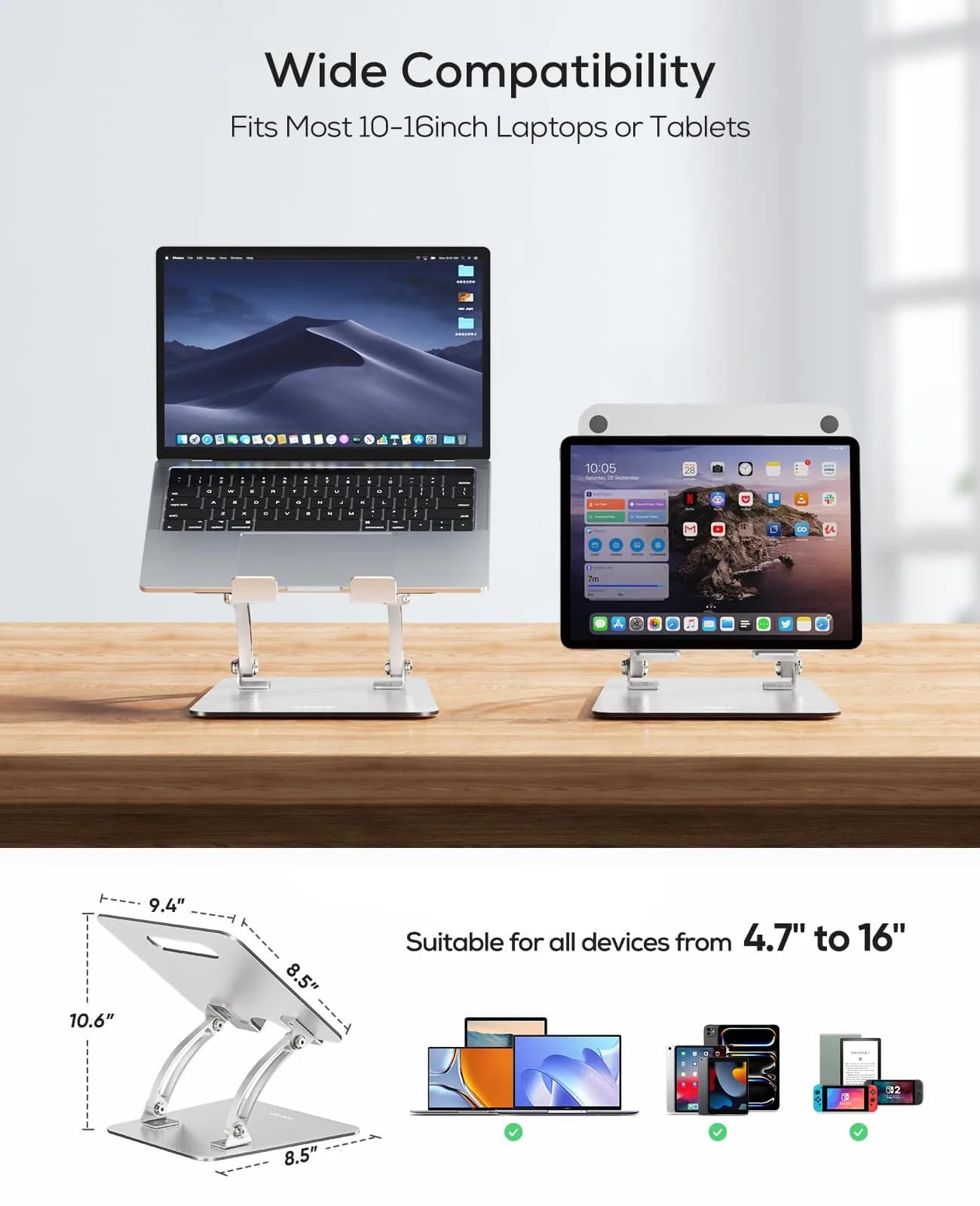 Nulaxy Ergonomic Adjustable Laptop Stand for Desk, Dual Foldable Computer Riser with Advanced Heat-Vent, Heavy-Duty Portable Notebook Holder for Posture Correction, Compatible with Mac 10-16" Laptops - view 4