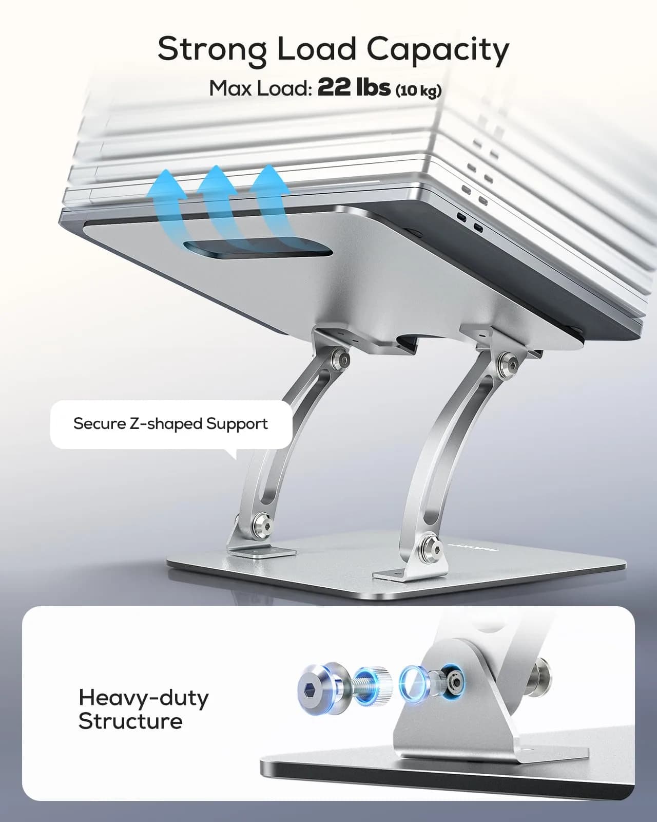 Nulaxy Ergonomic Adjustable Laptop Stand for Desk, Dual Foldable Computer Riser with Advanced Heat-Vent, Heavy-Duty Portable Notebook Holder for Posture Correction, Compatible with Mac 10-16" Laptops - view 5