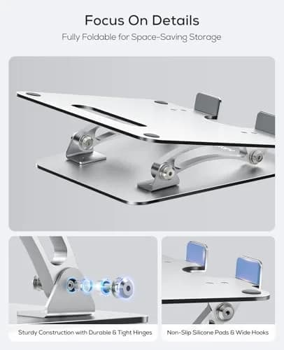 Nulaxy Ergonomic Adjustable Laptop Stand for Desk, Dual Foldable Computer Riser with Advanced Heat-Vent, Heavy-Duty Portable Notebook Holder for Posture Correction, Compatible with Mac 10-16" Laptops thumbnail 6