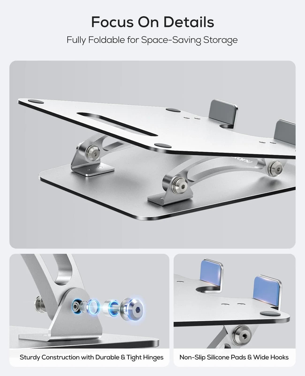 Nulaxy Ergonomic Adjustable Laptop Stand for Desk, Dual Foldable Computer Riser with Advanced Heat-Vent, Heavy-Duty Portable Notebook Holder for Posture Correction, Compatible with Mac 10-16" Laptops - view 6