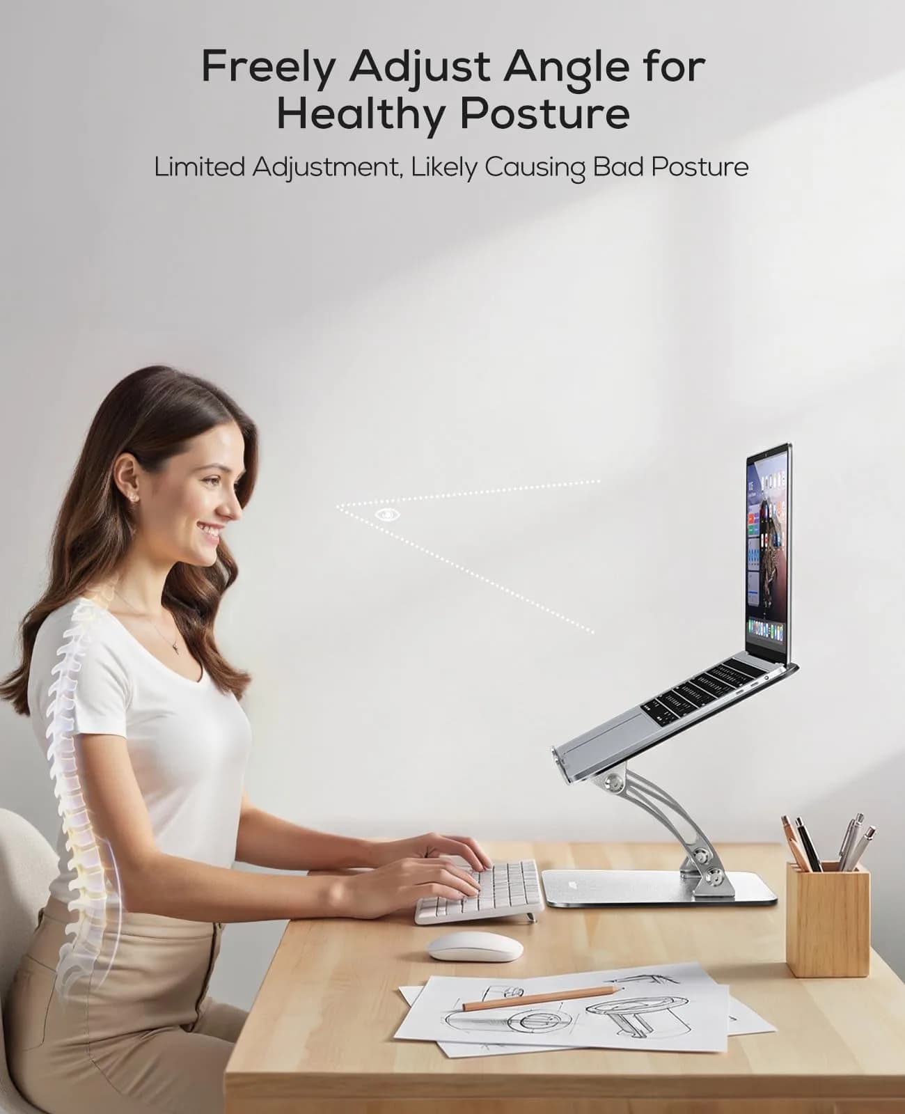 Nulaxy Ergonomic Adjustable Laptop Stand for Desk, Dual Foldable Computer Riser with Advanced Heat-Vent, Heavy-Duty Portable Notebook Holder for Posture Correction, Compatible with Mac 10-16" Laptops - view 2