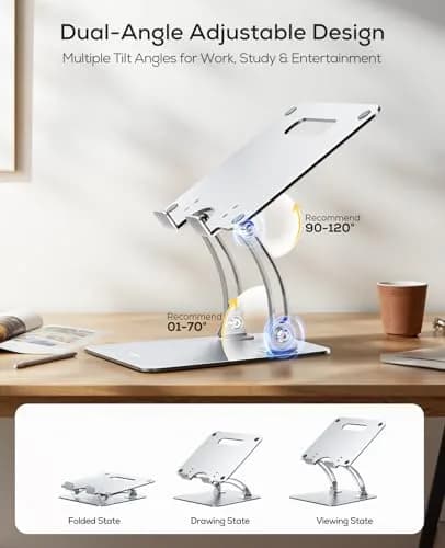 Nulaxy Ergonomic Adjustable Laptop Stand for Desk, Dual Foldable Computer Riser with Advanced Heat-Vent, Heavy-Duty Portable Notebook Holder for Posture Correction, Compatible with Mac 10-16" Laptops thumbnail 3