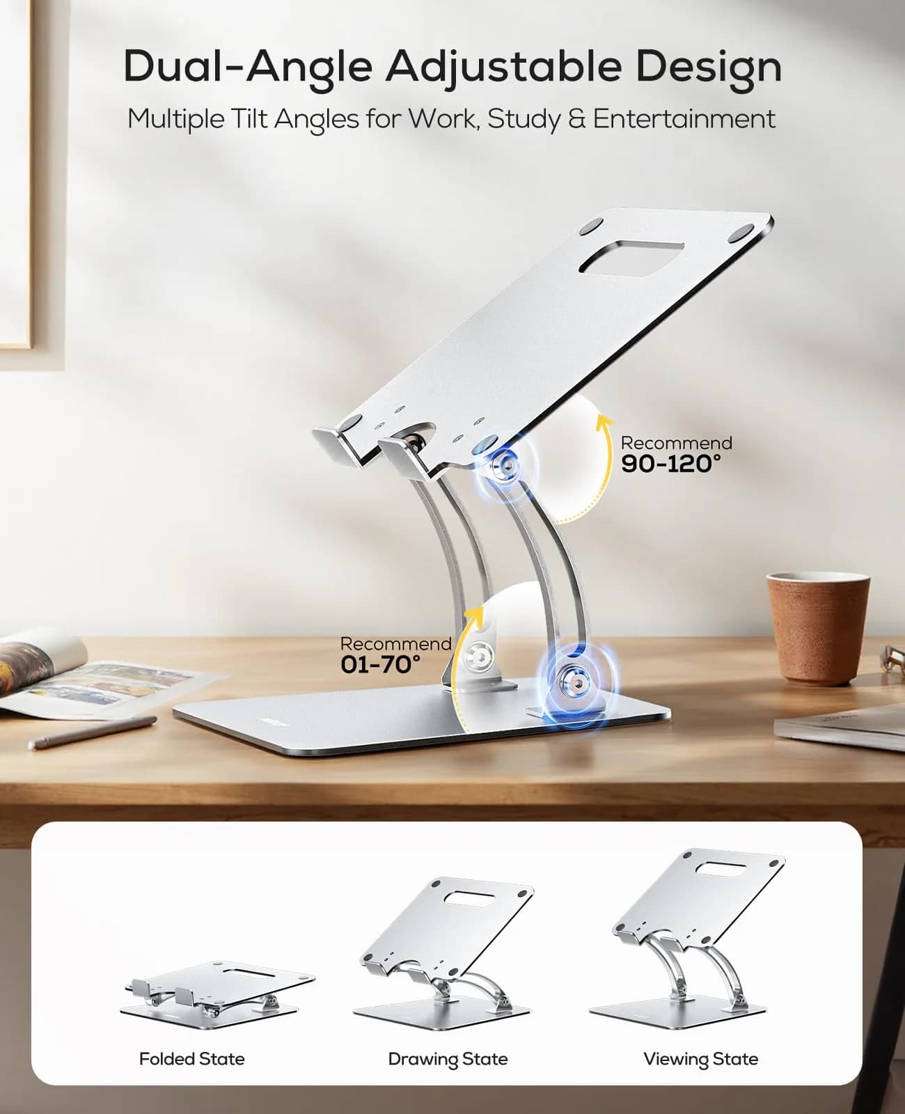 Nulaxy Ergonomic Adjustable Laptop Stand for Desk, Dual Foldable Computer Riser with Advanced Heat-Vent, Heavy-Duty Portable Notebook Holder for Posture Correction, Compatible with Mac 10-16" Laptops - view 3