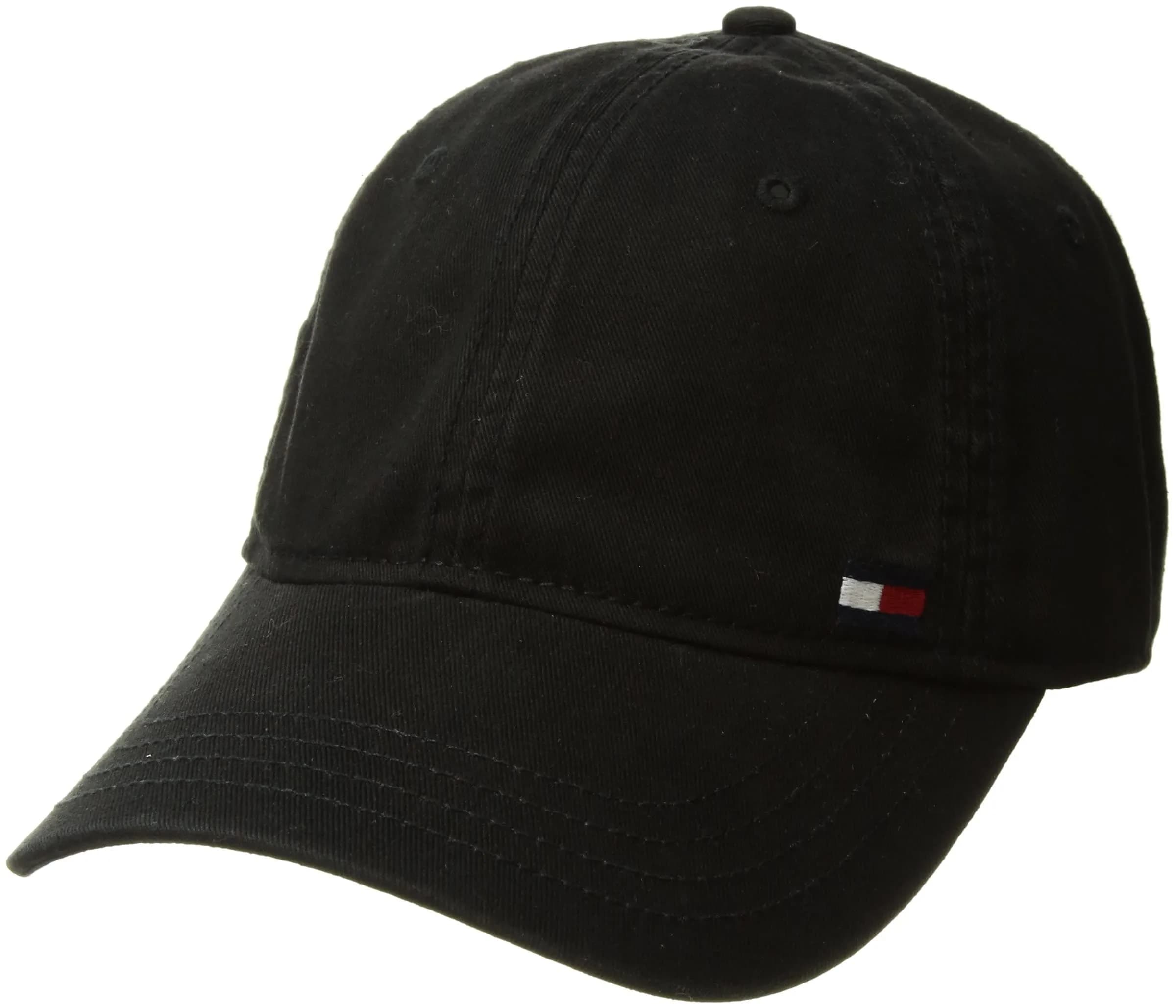 Tommy Hilfiger Men's Billy Corner Flag Dad Hat Black One Size | Classic Cotton Cap with Adjustable Strap — Black