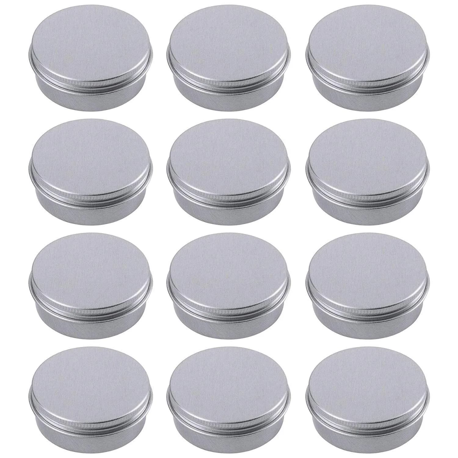 Hulless 12 Pack 1 Ounce (30 ml) Aluminum Tin Jars with Screw Lids | Refillable Cosmetic Containers
