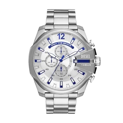 Diesel Mega Chief Chronograph Men's Watch 51MM Stainless Steel Silver/Blue thumbnail 1
