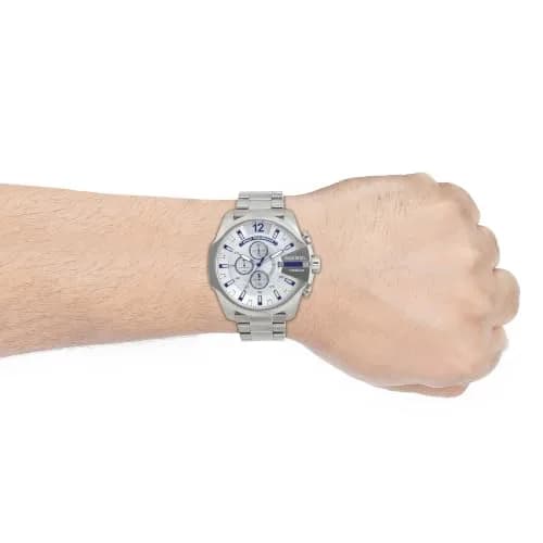 Diesel Mega Chief Chronograph Men's Watch 51MM Stainless Steel Silver/Blue thumbnail 3