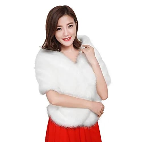 FakeFace Women White Faux Fur Shawl Capelet Long Wedding Bridal Cape Wrap Stole | Elegant Winter Accessory thumbnail 3