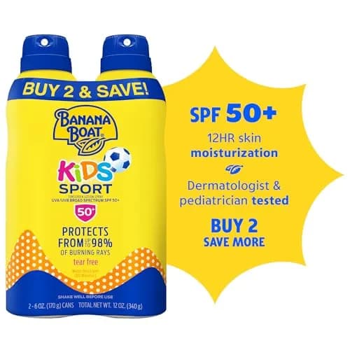 Banana Boat Sport Kids Sunscreen Spray SPF 50 Twin Pack | Tear-Free & Sting-Free Protection for Sensitive Skin thumbnail 2