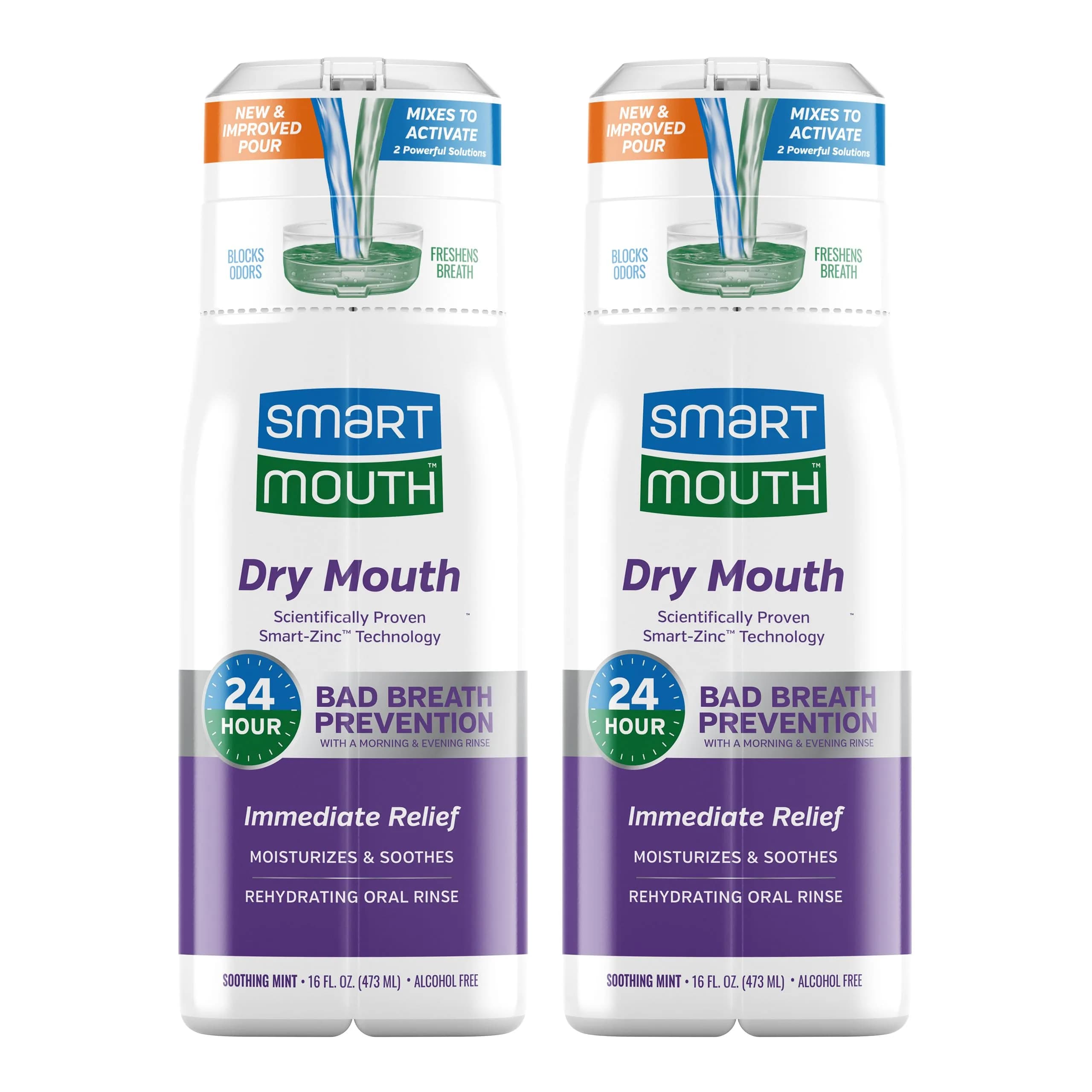 SmartMouth Dry Mouth Zinc Activated Mouthwash, Mint, 16 fl oz (473 ml) | Moisturizes & Eliminates Bad Breath