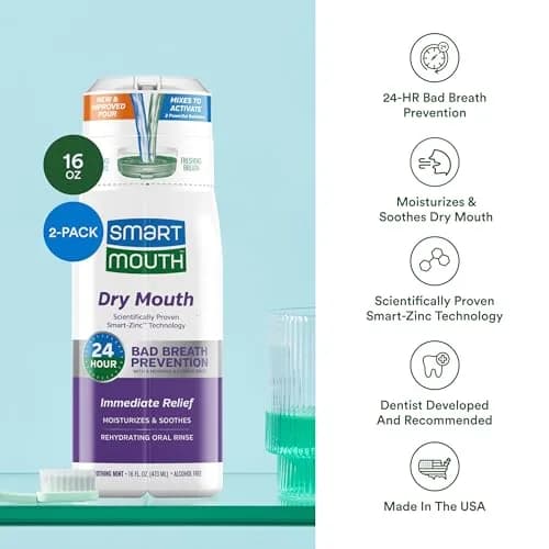 SmartMouth Dry Mouth Zinc Activated Mouthwash, Mint, 16 fl oz (473 ml) | Moisturizes & Eliminates Bad Breath thumbnail 4