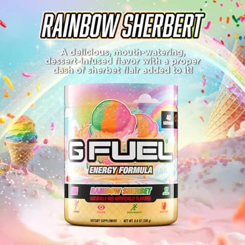G Fuel Rainbow Sherbet Sugar Free Energy Drink Powder | Focus & Antioxidants, 9.9oz thumbnail 4