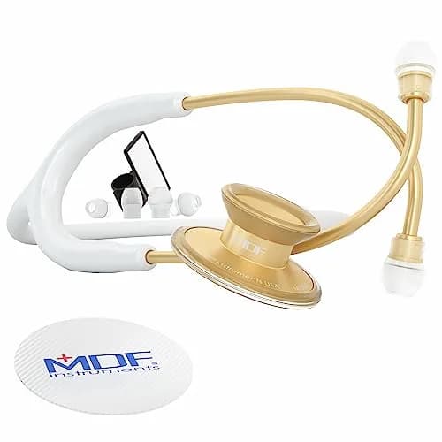 MDF Instruments Acoustica Lightweight Stethoscope for Adults Dual Head White Tube Gold Chestpiece | Trusted Diagnostic Tool thumbnail 1