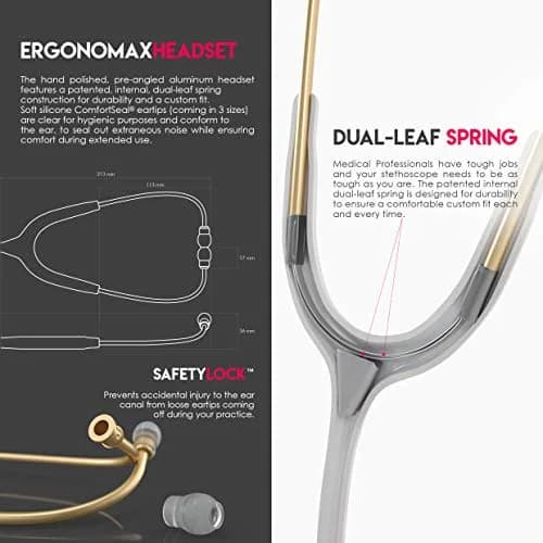 MDF Instruments Acoustica Lightweight Stethoscope for Adults Dual Head White Tube Gold Chestpiece | Trusted Diagnostic Tool thumbnail 5