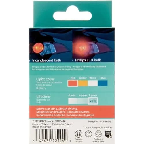 Philips Ultinon LED Red 1157RLED Bulb (2-Pack) | Intense Red Signaling for Cars thumbnail 2