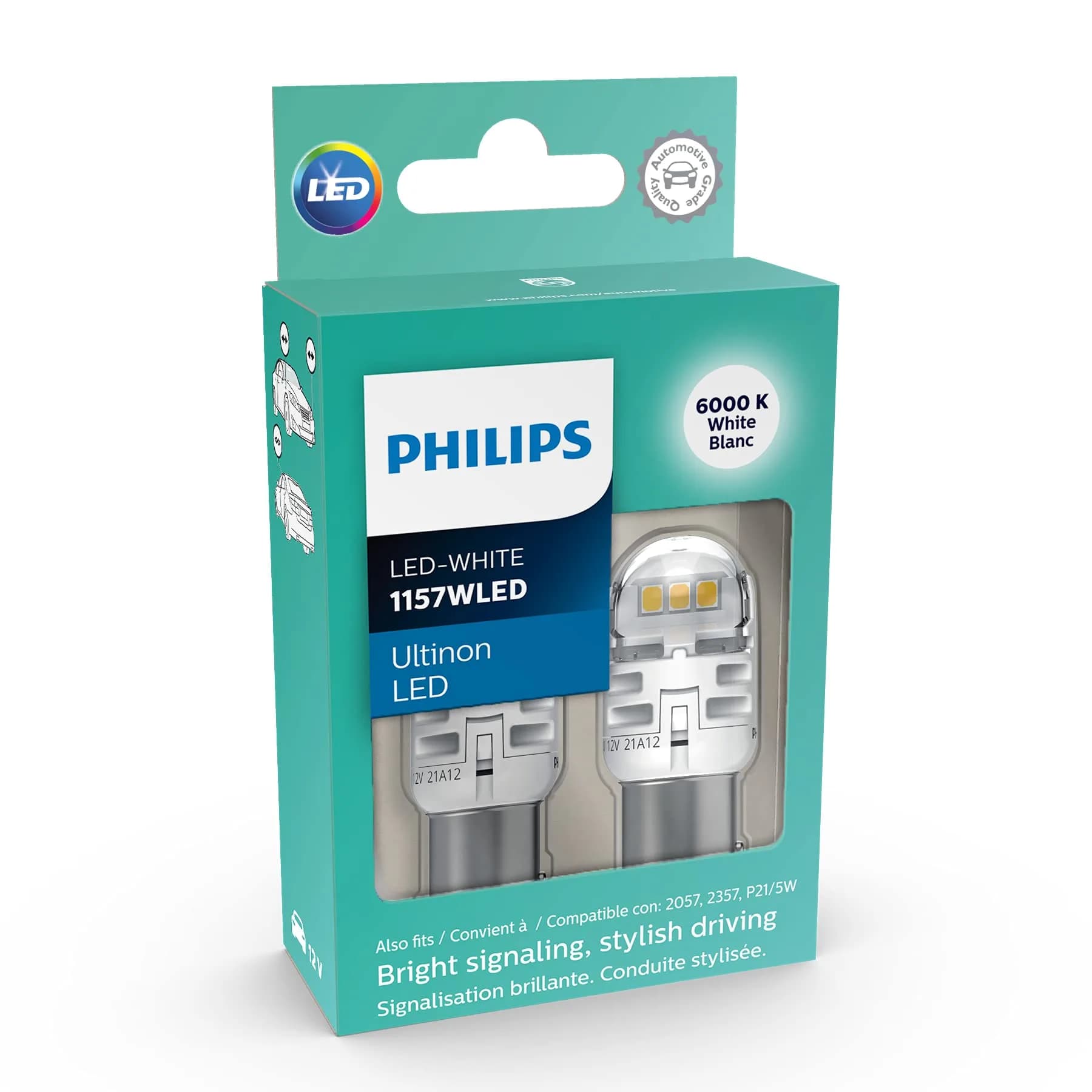 Philips Ultinon LED White 1157 Bulb 2-Pack | 6000K Bright White Light for Backup & Signaling — White