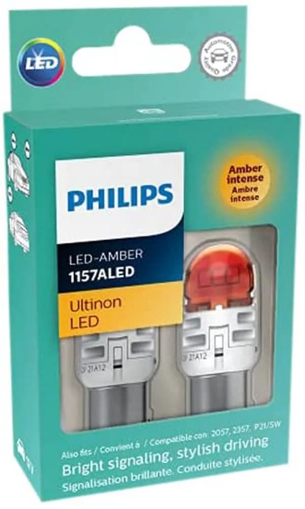 Philips Ultinon LED Amber Signal Light Bulbs 1157ALED (2-Pack) | Direct Replacement for Conventional Bulbs — Amber