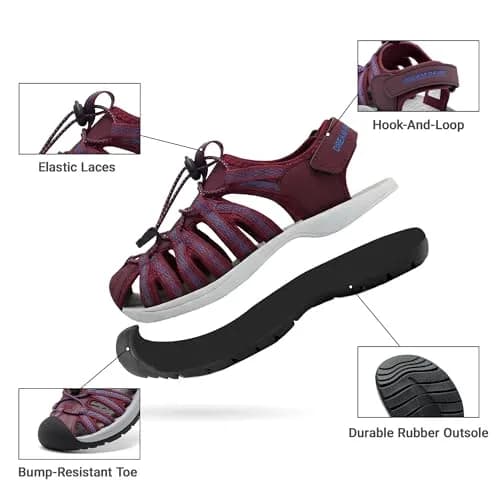 DREAM PAIRS Women's Closed Toe Sport Athletic Sandals 2.5cm (1" Heel) | Fuchsia, Size 9 thumbnail 7