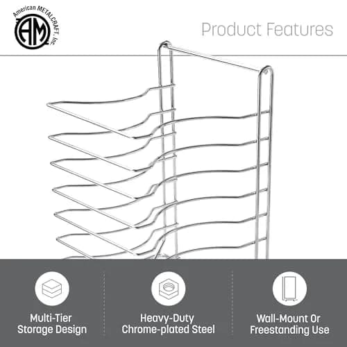 American Metalcraft 19107 Pizza Rack - 7-Tier, Chrome Steel - Wall Mount or Freestanding, 15"H x 10"W x 12"L thumbnail 3