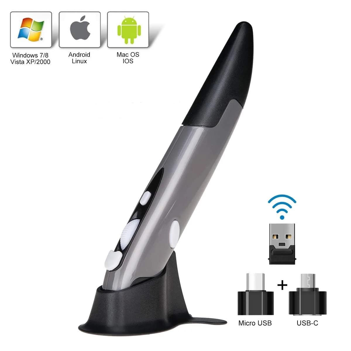lychee Wireless Optical Pen Mouse Grey | 1600 DPI Adjustable Handwriting Mini Air Mouse for PC Laptop Mac - view 6