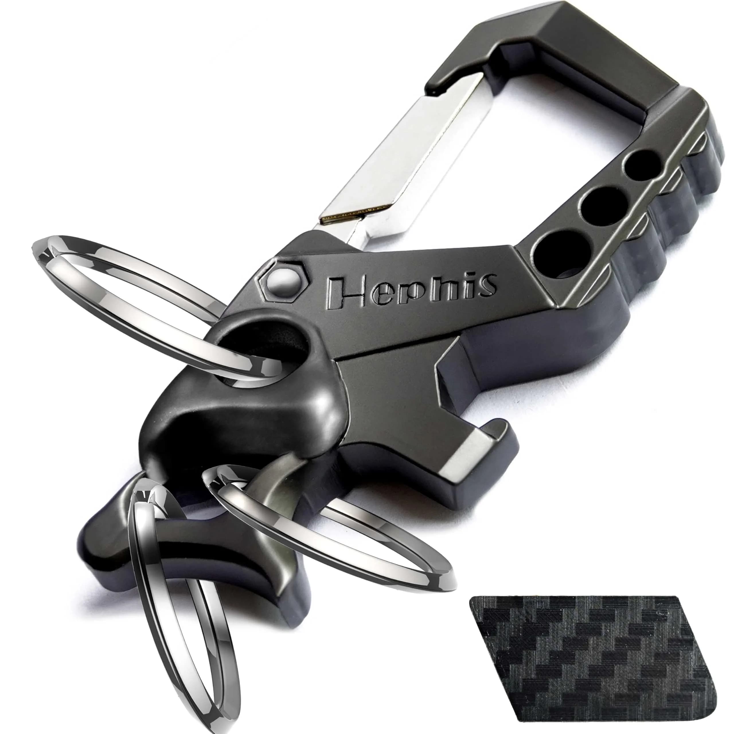 Hephis Skull Heavy Duty Key Chain Metal All - in - One Keychain with Organizer, Bottle Opener, Flat-Head Screwdriver & Can Opener, Carabiner (Black)